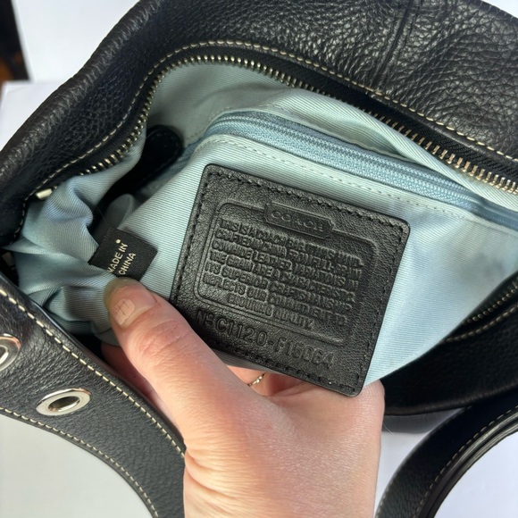 Coach Black Pleated Pebbled Leather Shoulder Bag with Silver Hardware - Picture 4 of 9